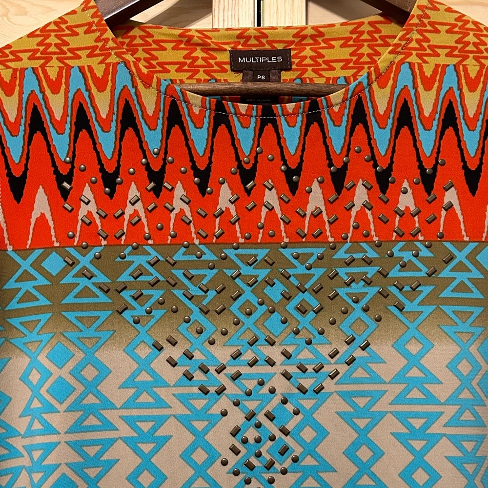 Multiples Multicolor Aztex Print Top - Picture 3 of 5